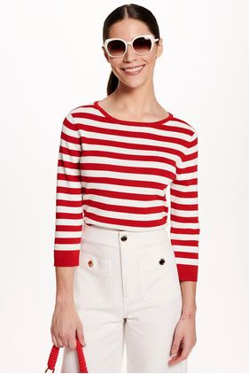 BLUSA MODAL LISTRADA - VERMELHO/OFF WHITE